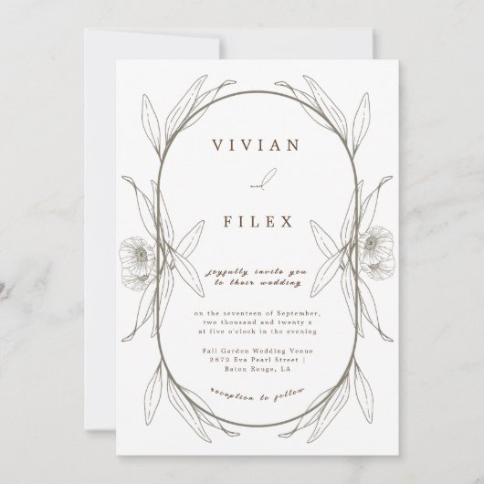 エレガント心地よいライトグリーンフローラカプセル結婚ズ 招待状 (正面)