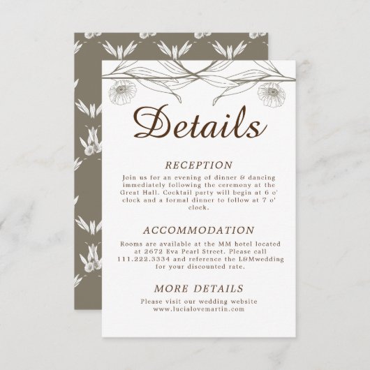 エレガント心地よいライトグリーン結婚フローラ詳細 エンクロージャーカード (正面/裏面)