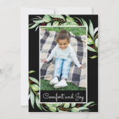エレガント心地よい&ジョイ緑の写真クリスマス シーズンカード (正面)