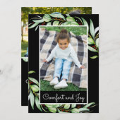 エレガント心地よい&ジョイ緑の写真クリスマス シーズンカード (正面/裏面)