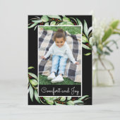 エレガント心地よい&ジョイ緑の写真クリスマス シーズンカード (スタンド正面)