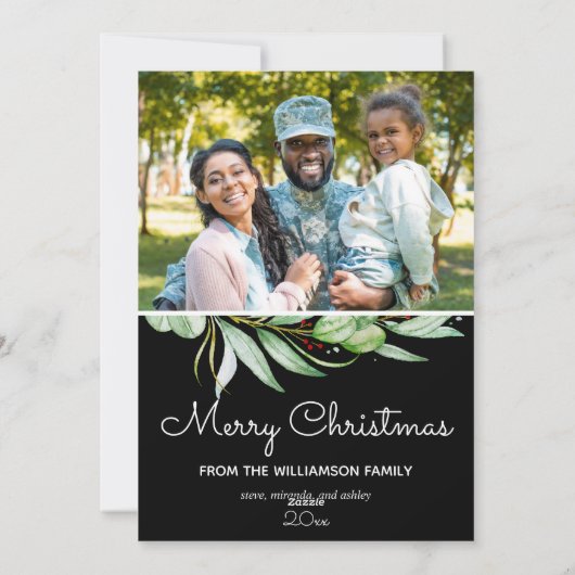 エレガント心地よい&ジョイ緑の写真クリスマス シーズンカード (裏面)