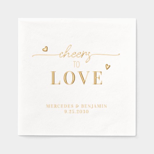 エレガント応援を愛するカスタム金ゴールドハート結婚 箔ナプキン (正面)