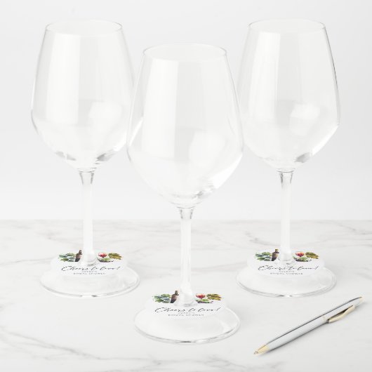 エレガント応援を愛するワインをテーマにしたブライダルシャワー ワイングラスタグ (セット)