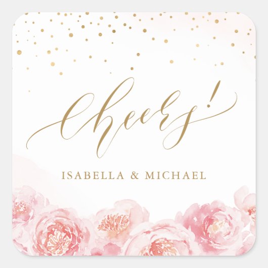 エレガント応援スクリプトの金ゴールドと赤面フローラの利点 スクエアシール (正面)