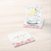 エレガント応援スクリプト金ゴールドと赤面フローラ結婚の スクエアペーパーコースター (インサイチュ)