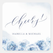 エレガント応援スクリプト青い水の色のフローラ優先 スクエアシール (正面)