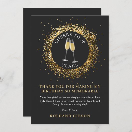エレガント応援ブラックと金ゴールド誕生日ありがとう サンキューカード