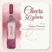 エレガント応援モダン赤ワイン50th誕生日パーティー スクエアペーパーコースター (正面)
