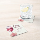 エレガント応援モダン赤ワイン50th誕生日パーティー スクエアペーパーコースター (インサイチュ)