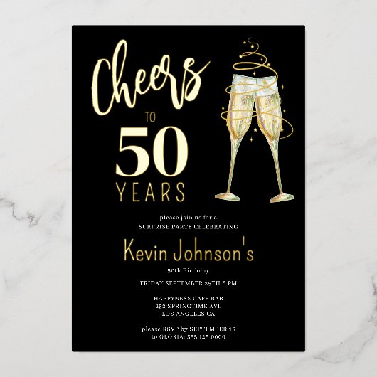 エレガント応援50歳50歳の誕生日パーティー 箔招待状 (正面)