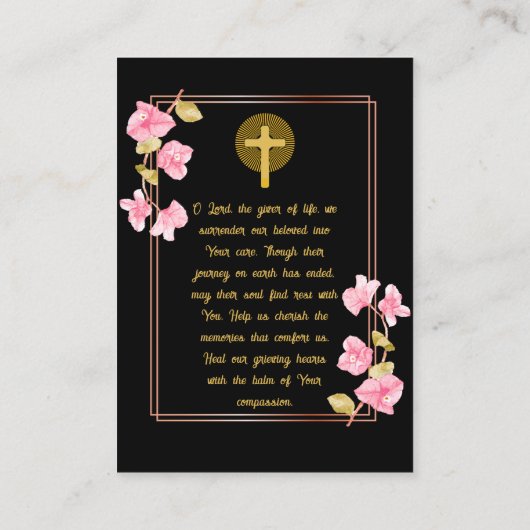 エレガント悔やみや弔慰記念写真祈りの言葉カード 名刺 (裏面)