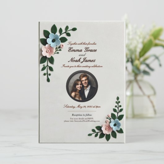 エレガント感じフローラ結婚式招待状 招待状 (スタンド正面)