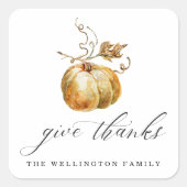 エレガント感謝してい与え水の色のカボチャ感謝祭 スクエアシール (正面)