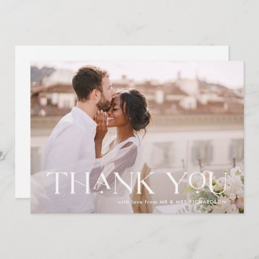 エレガント感謝してい | 1枚の写結婚真 サンキューカード (正面/裏面)