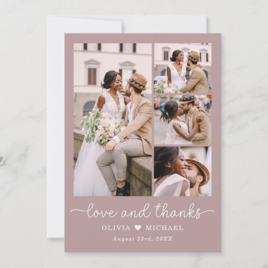 エレガント感謝していMauve Photo Collageの結婚s サンキューカード (正面)