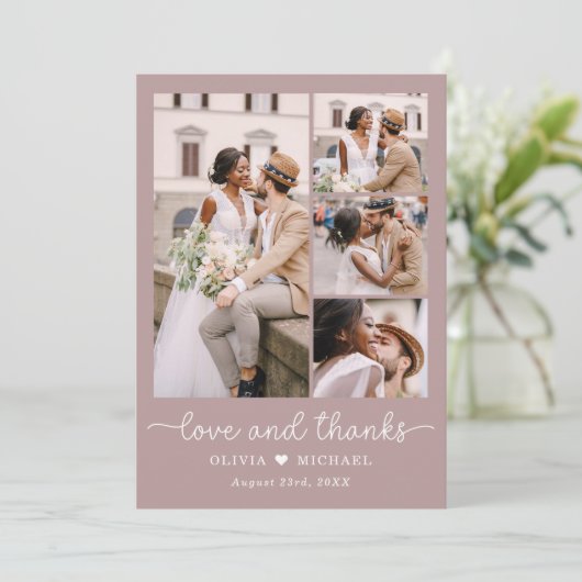 エレガント感謝していMauve Photo Collageの結婚s サンキューカード (スタンド正面)