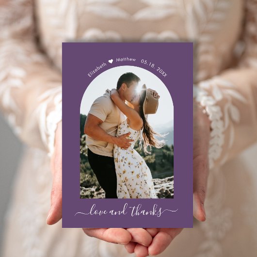 エレガント感謝していScript 2 Photo Mauve Arch's 結婚. サンキューカード