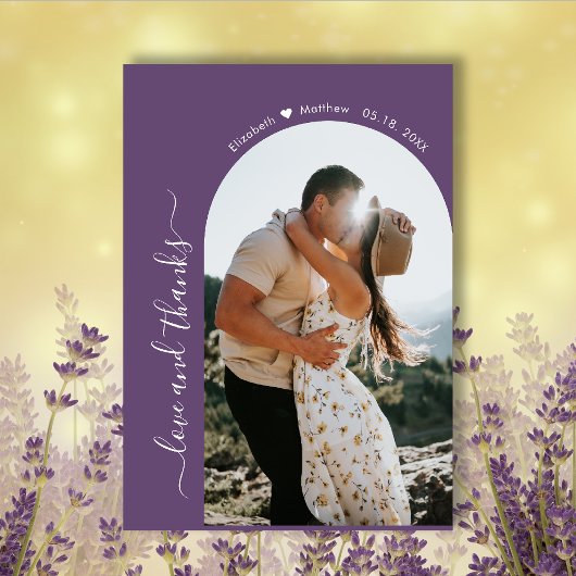 エレガント感謝していScript Mauve 2 Photo Arch's 結婚. サンキューカード