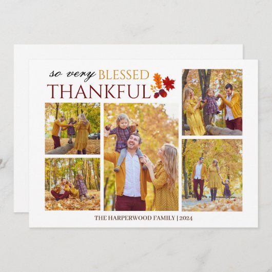 エレガント感謝祭の家族の写真コラージュ シーズンカード (正面/裏面)