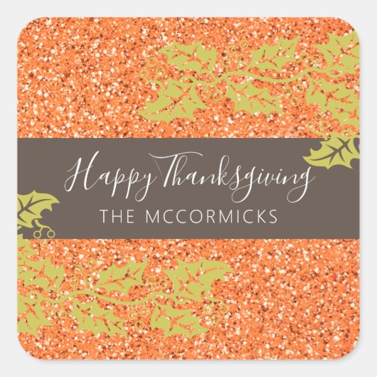 エレガント感謝祭オレンジグリッターカスタマイズ スクエアシール (正面)