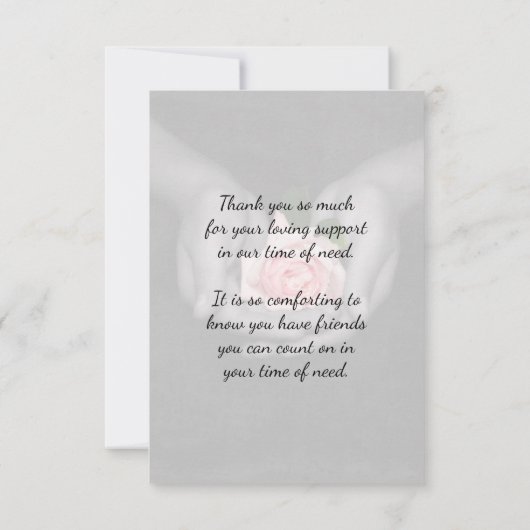 エレガント手のサポートピンクのバラをありがとう サンキューカード (裏面)