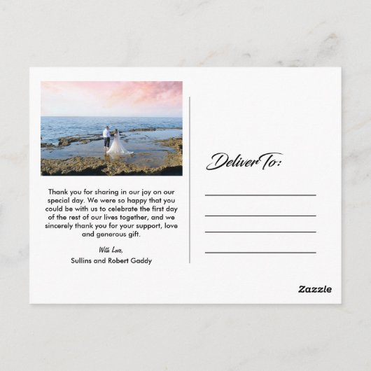 エレガント手モダン書結婚きのお礼 ポストカード (裏面)