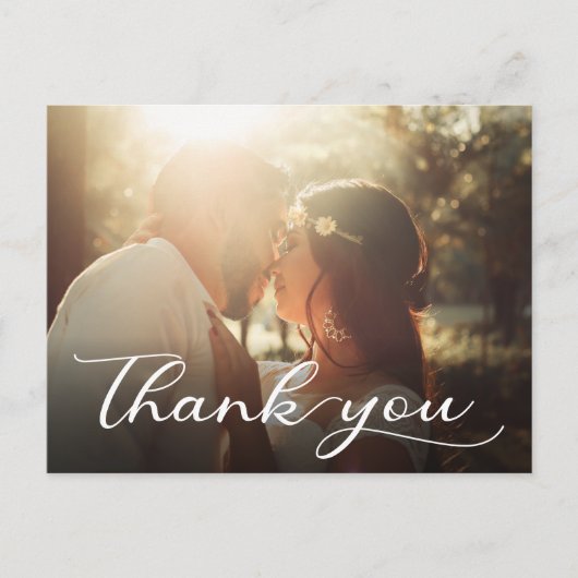 エレガント手モダン書結婚きのお礼 ポストカード (正面)