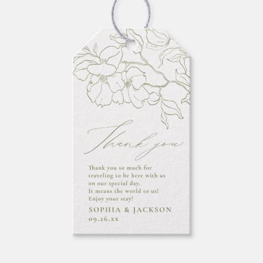 エレガント手描きフローラセージ緑感謝していい ギフトタグ (正面)