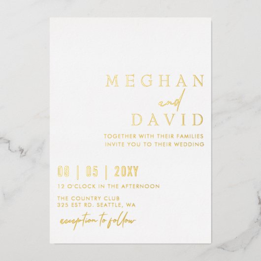 エレガント手書きシンプルの結婚 箔招待状 (正面)