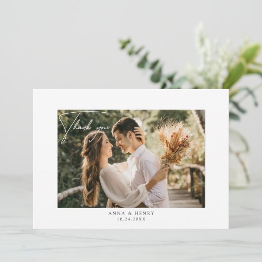 エレガント手書きスクリパーソナライズされたップ結婚ト サンキューカード (スタンド正面)