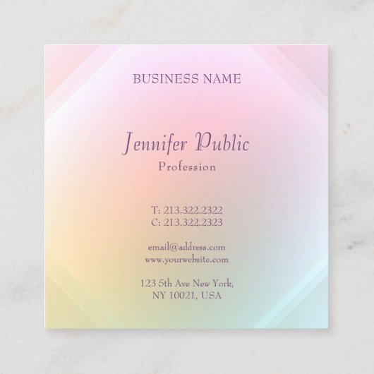 エレガント手書きスクリプモダントカラフルトレンディー スクエア名刺 (裏面)