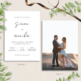 エレガント手書きモダンフォント写真の結婚 招待状