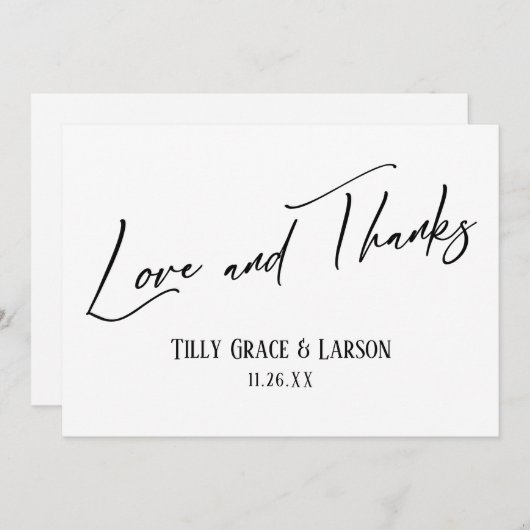エレガント手書き愛と感謝してい黒白 サンキューカード (正面/裏面)