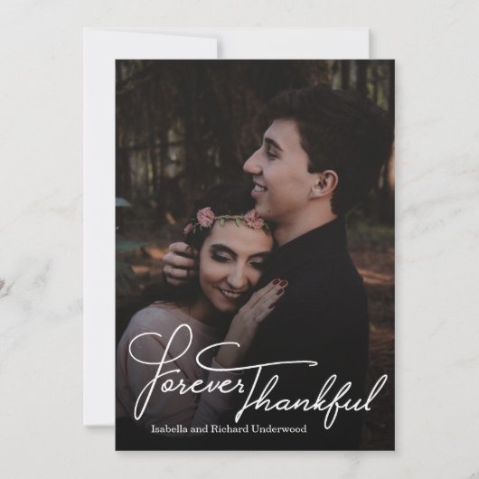 エレガント手書タイポグラフィ結婚は感謝していお前 サンキューカード (正面)