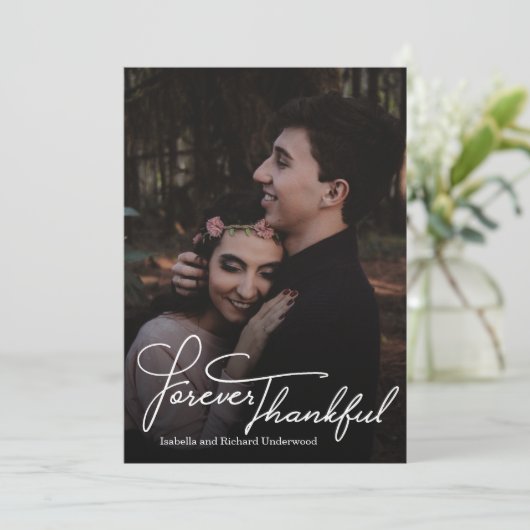 エレガント手書タイポグラフィ結婚は感謝していお前 サンキューカード (スタンド正面)