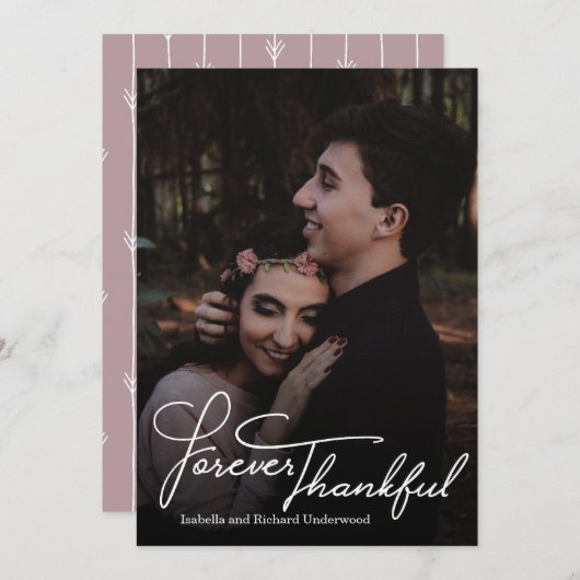 エレガント手書タイポグラフィ結婚は感謝していお前 サンキューカード (正面/裏面)