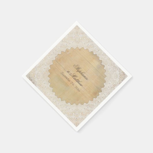 エレガント披露宴素朴デコーヴィンテージレースNウッド スタンダードカクテルナプキン (角)