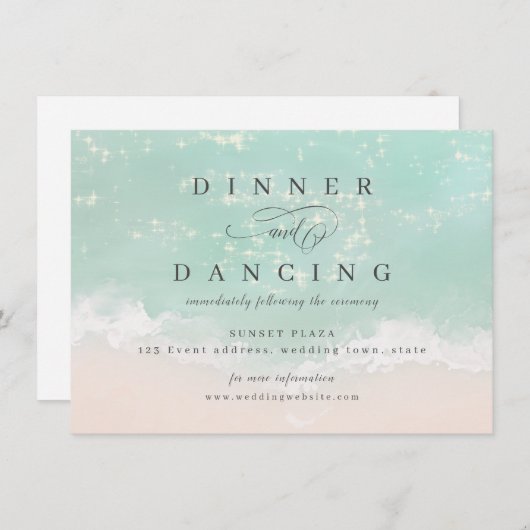 エレガント抽象芸術きらめく海ビーチ披露宴 エンクロージャーカード (正面/裏面)