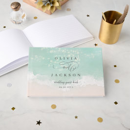 エレガント抽象芸術きらめく海ビーチ結婚式 ゲストブック