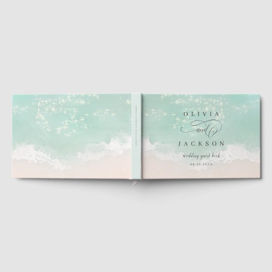 エレガント抽象芸術きらめく海ビーチ結婚式 ゲストブック (全面)