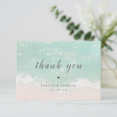 エレガント抽象芸術きらめく海ビーチ結婚式 サンキューカード (スタンド正面)