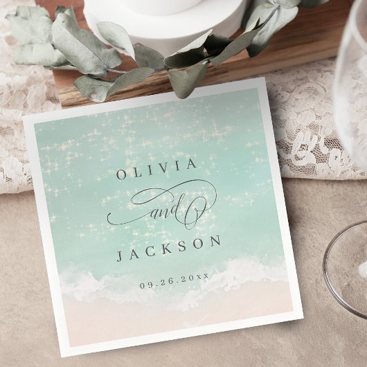 エレガント抽象芸術きらめく海ビーチ結婚式 スタンダードカクテルナプキン