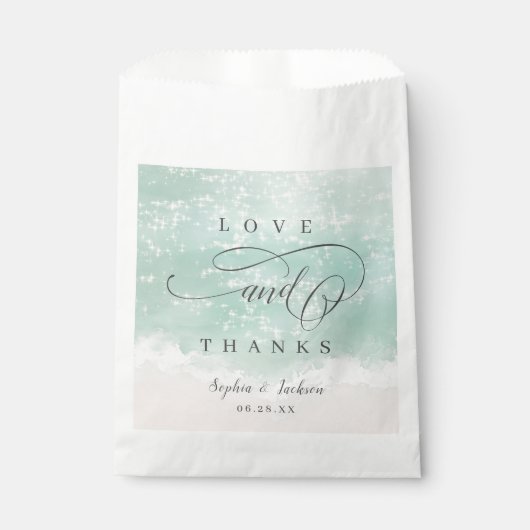 エレガント抽象芸術きらめく海ビーチ結婚式 フェイバーバッグ (正面)