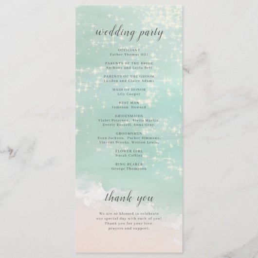 エレガント抽象芸術きらめく海ビーチ結婚式 プログラム (裏面)