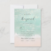 エレガント抽象芸術きらめく海ビーチ結婚式 出欠カード (正面)