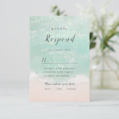 エレガント抽象芸術きらめく海ビーチ結婚式 出欠カード (スタンド正面)