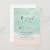 エレガント抽象芸術きらめく海ビーチ結婚式 出欠カード (正面/裏面)