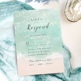 エレガント抽象芸術きらめく海ビーチ結婚式 出欠カード