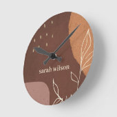 エレガント抽象芸術さび茶色のオレンジ色の葉の葉 ラウンド壁時計 (傾斜)